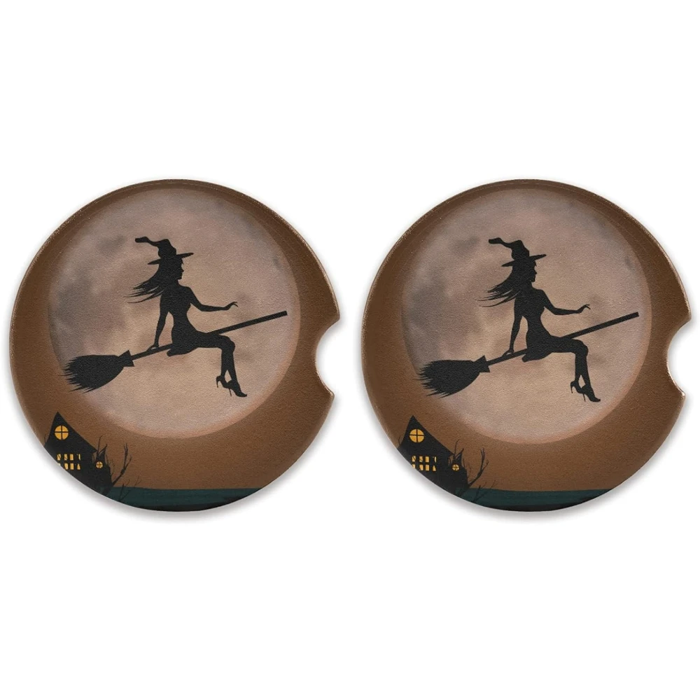 Halloween Witch Flying On Broomstick Car Coasters for Cup Holder Drinks 2 Pcs Absorbent Ceramic Coasters with Cork Base
Halloween Witch Flying On Broomstick Car Coasters for Cup Holder Drinks 2 Pcs Absorbent Ceramic Coasters with Cork Base