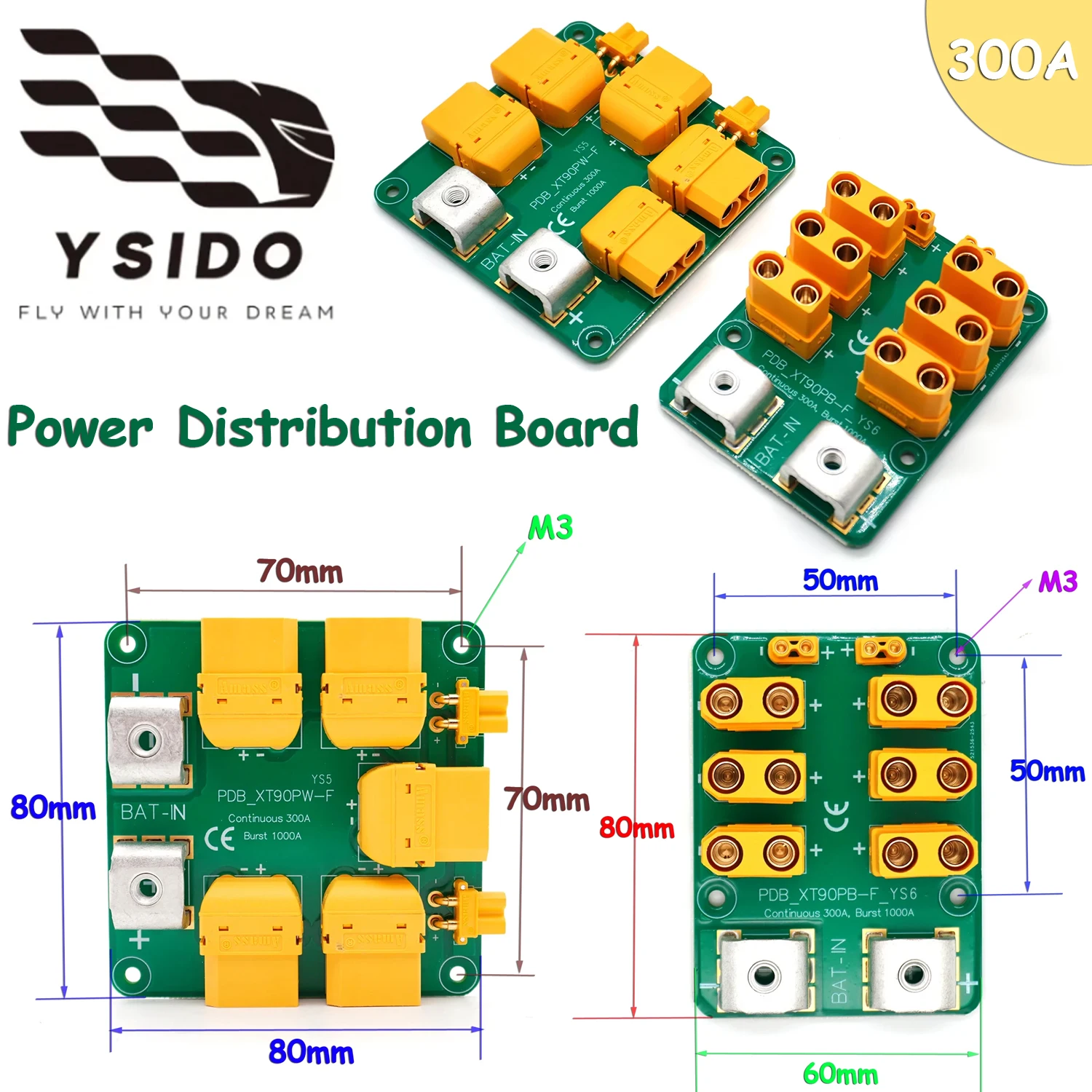 YSIDO 300A Power Distribution Board Module PDB Top/Side Entry Pre-soldered XT90 XT30 Plug for FPV Drone Quadcopter ESC Battery
YSIDO 300A Power Distribution Board Module PDB Top/Side Entry Pre-soldered XT90 XT30 Plug for FPV Drone Quadcopter ESC Battery