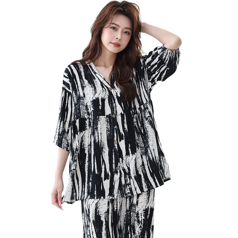 Women's Half-sleeved Lazy Style Large Size Can Be Worn Outside Loungewear New Chinese Style National Style Cotton Silk Pajamas
Women's Half-sleeved Lazy Style Large Size Can Be Worn Outside Loungewear New Chinese Style National Style Cotton Silk Pajamas