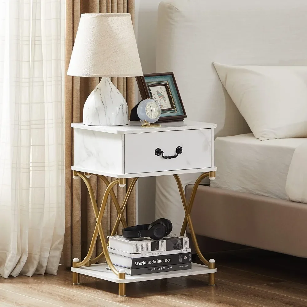 White and Gold Bedside Table 2-piece Set with Bedroom Drawers, End Table Bedside Table with Storage
White and Gold Bedside Table 2-piece Set with Bedroom Drawers, End Table Bedside Table with Storage