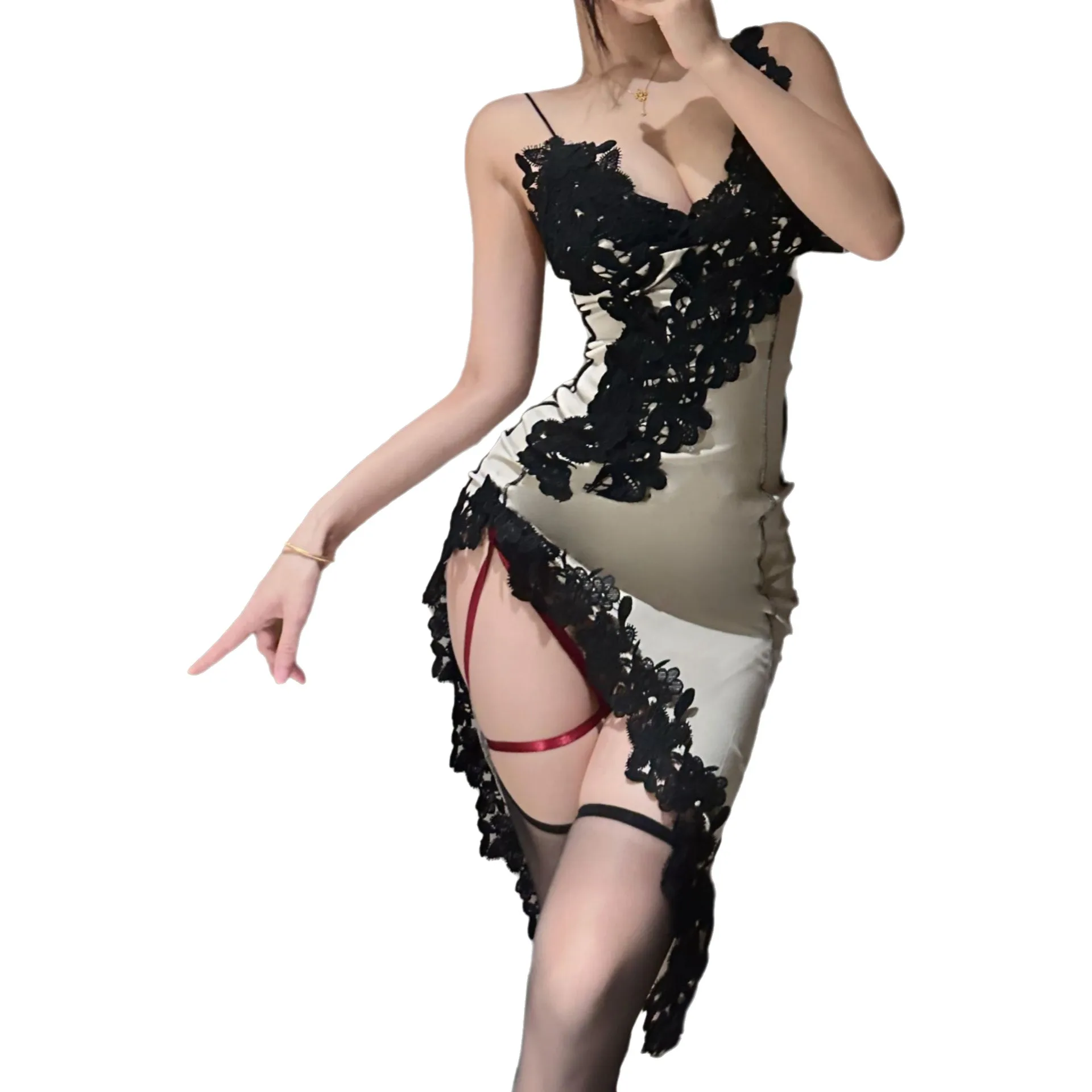 Sexy Lingerie Alluring Lace Patchwork Camisole Dress V-neck Seductive Slit Irregular Long Dress Pure Desire Elegant Dress WRZM
Sexy Lingerie Alluring Lace Patchwork Camisole Dress V-neck Seductive Slit Irregular Long Dress Pure Desire Elegant Dress WRZM