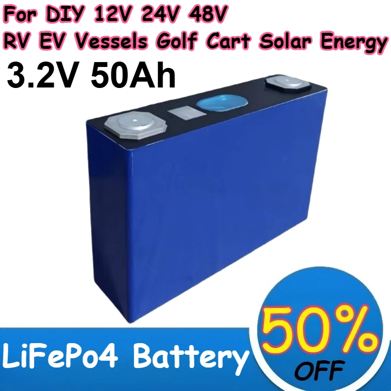 3.2V LiFePo4 Battery 50Ah for DIY 12V 24V 48V RV EV Vessels Golf Cart Solar Energy Rechargeable lithium iron phosphate Batteries
3.2V LiFePo4 Battery 50Ah for DIY 12V 24V 48V RV EV Vessels Golf Cart Solar Energy Rechargeable lithium iron phosphate Batteries