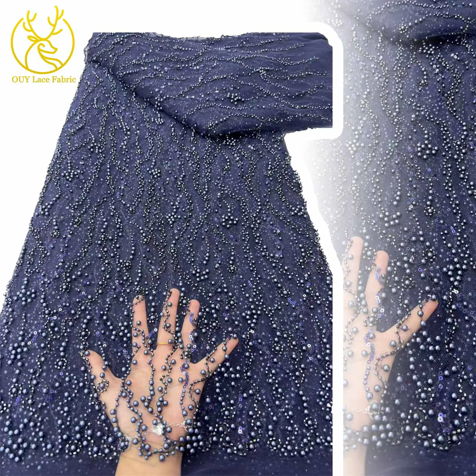 Elegant And Delicate African Beaded Lace Fabric 5 Yards High-Grade French Sequins Tulle Lace Fabric For Dinner Wedding Dresses
Elegant And Delicate African Beaded Lace Fabric 5 Yards High-Grade French Sequins Tulle Lace Fabric For Dinner Wedding Dresses