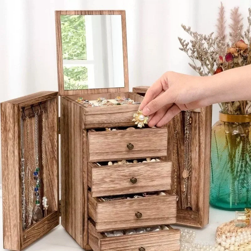 Wooden Jewelry Box Vintage Multilayer Storage Organizer with Wooden Lid Retro Wood Stand Case for Dresser Tabletop Display
Wooden Jewelry Box Vintage Multilayer Storage Organizer with Wooden Lid Retro Wood Stand Case for Dresser Tabletop Display
