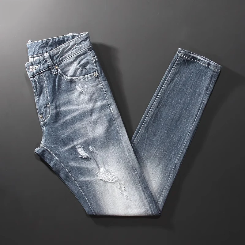 High street fashion new jeans light blue elastic slim fit washed water nostalgic elastic slim fit scratched men's jeans hip-hop
High street fashion new jeans light blue elastic slim fit washed water nostalgic elastic slim fit scratched men's jeans hip-hop