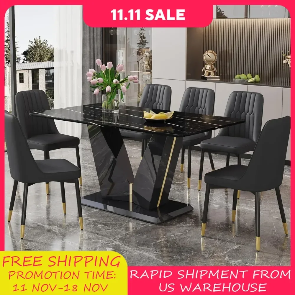 Black Dining Room Table Set for 6, Modern Marble Dining Table with 6 Metal Leg Chairs Kitchen Table Chair Set for Dining Room
Black Dining Room Table Set for 6, Modern Marble Dining Table with 6 Metal Leg Chairs Kitchen Table Chair Set for Dining Room