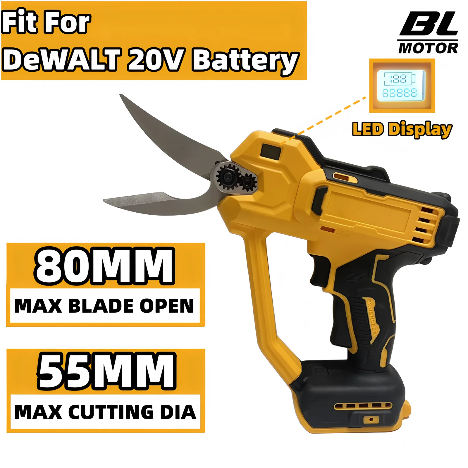For DeWALT 20V Battery 55MM Brushless Electric Scissors Cordless Pruning Shears Electric Branches Cutter Digital Display Tools
For DeWALT 20V Battery 55MM Brushless Electric Scissors Cordless Pruning Shears Electric Branches Cutter Digital Display Tools