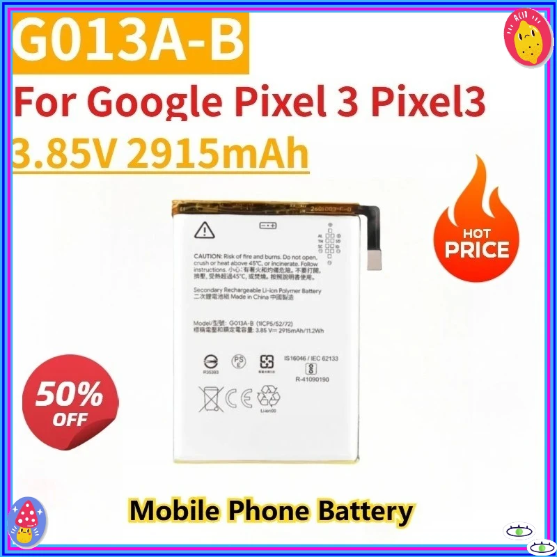 New Replacement Mobile Phone Battery 3.85V 2915mAh G013A-B For Google Pixel 3 Pixel3
New Replacement Mobile Phone Battery 3.85V 2915mAh G013A-B For Google Pixel 3 Pixel3
