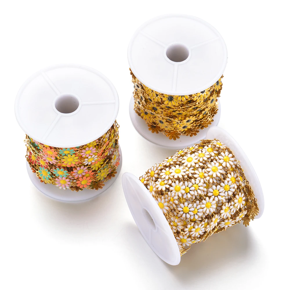 Wholesale 1m/lot Stainless Steel Gold Color Enamel Sun Flower Chains for DIY Necklaces Making Jewelry Findings Bracelets Anklet
Wholesale 1m/lot Stainless Steel Gold Color Enamel Sun Flower Chains for DIY Necklaces Making Jewelry Findings Bracelets Anklet