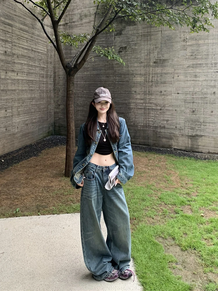 Cool Girl Denim Jacket High Waist Wide Leg Pants Fashion Set Long Sleeve Turn-down Collar Autumn Winter Casual Women's Outfit
Cool Girl Denim Jacket High Waist Wide Leg Pants Fashion Set Long Sleeve Turn-down Collar Autumn Winter Casual Women's Outfit