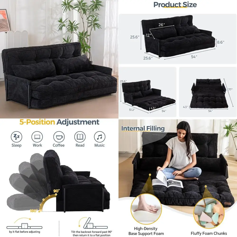 Multi-Functional Foldable Bean Bag Sofa Bed with Adjustable Positions and 2 Pillows
Multi-Functional Foldable Bean Bag Sofa Bed with Adjustable Positions and 2 Pillows