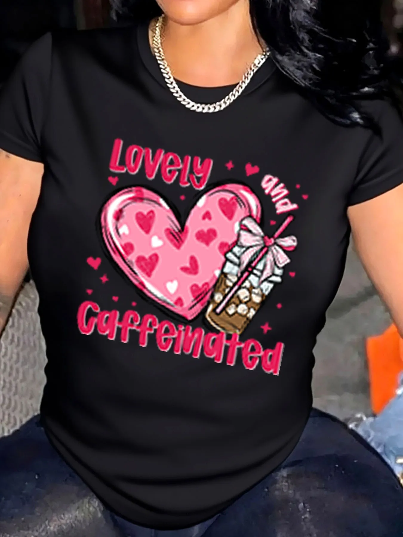 Женская футболка больших размеров, кофейная чашка с сердечком на день Святого Валентина, милая уличная одежда с кофеиным принтом
Женская футболка больших размеров, кофейная чашка с сердечком на день Святого Валентина, милая уличная одежда с кофеиным принтом