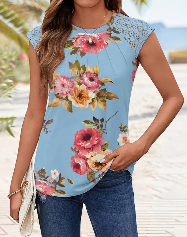 Women's Tank Top Fashionable Retro Floral Print Lace Cap Sleeve Ruched Top Casual Round Neck Summer Tank
Women's Tank Top Fashionable Retro Floral Print Lace Cap Sleeve Ruched Top Casual Round Neck Summer Tank