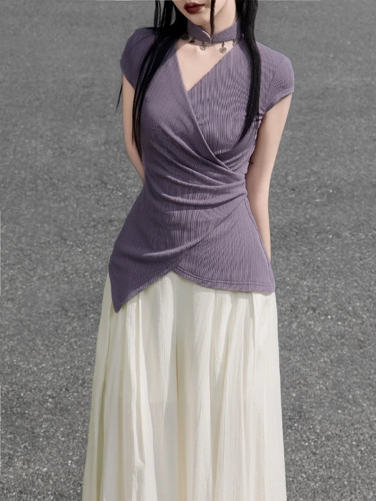 Cool Purple ort Sve Wrap Top Knitted T-irt Slimming Versatile Daily Wear Polyester Fiber V-Ne ort Length
Cool Purple ort Sve Wrap Top Knitted T-irt Slimming Versatile Daily Wear Polyester Fiber V-Ne ort Length