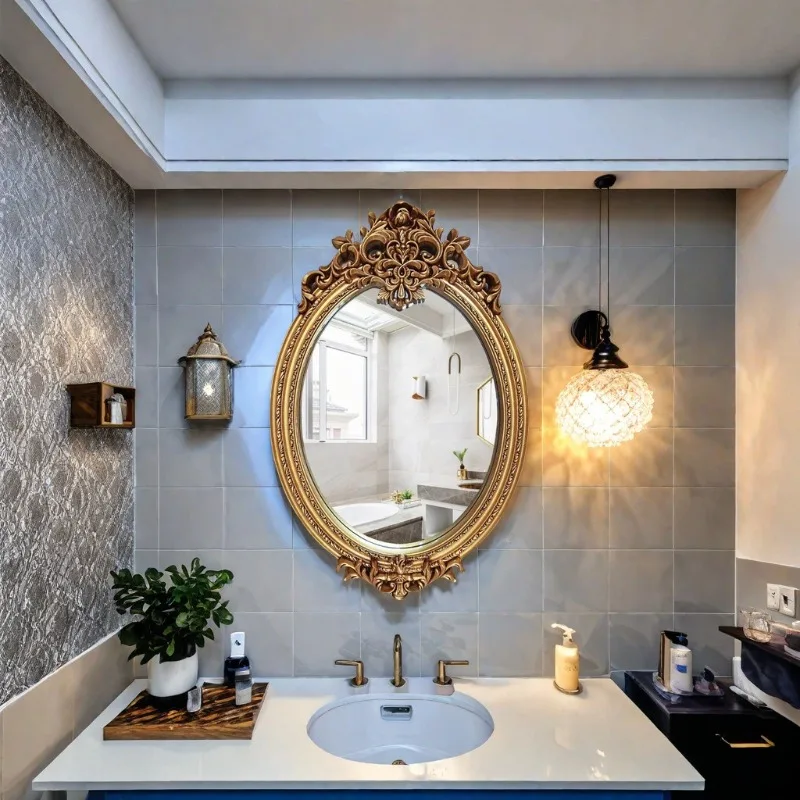 European Carved Bathroom Mirror Dining Room Oval Wall Hanging Decorative Mirror French Dressing Makeup Mirror Retro Bathroom
European Carved Bathroom Mirror Dining Room Oval Wall Hanging Decorative Mirror French Dressing Makeup Mirror Retro Bathroom
