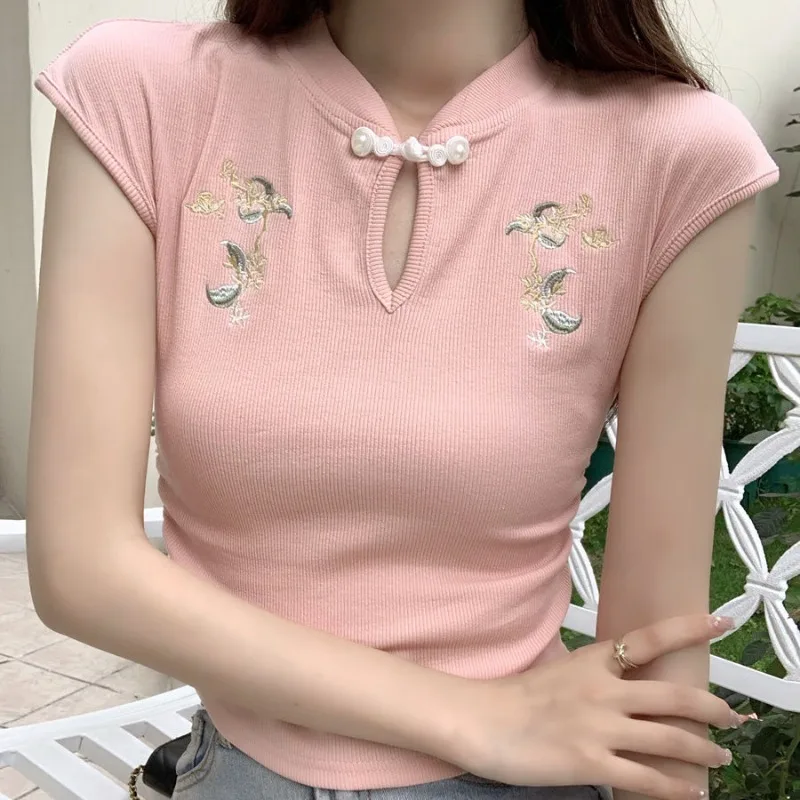 Summer Short Sleeve Pullover Women's Clothing Screw Thread Solid Color Geometric Embroidered Casual Elegant Chinese Style Tops
Summer Short Sleeve Pullover Women's Clothing Screw Thread Solid Color Geometric Embroidered Casual Elegant Chinese Style Tops