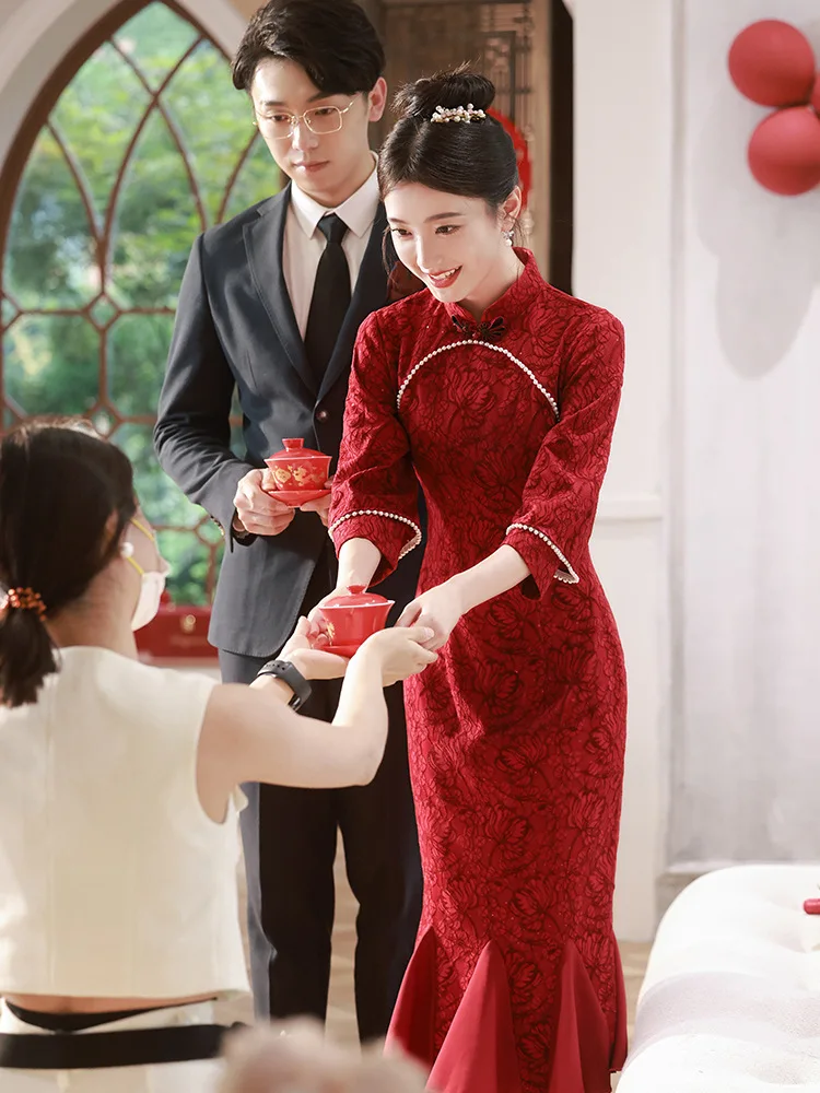 Yourqipao Burgundy Cheongsam Chinese Wedding Toast Dress Women Engagement Qipao Evening Dress 2024
Yourqipao Burgundy Cheongsam Chinese Wedding Toast Dress Women Engagement Qipao Evening Dress 2024