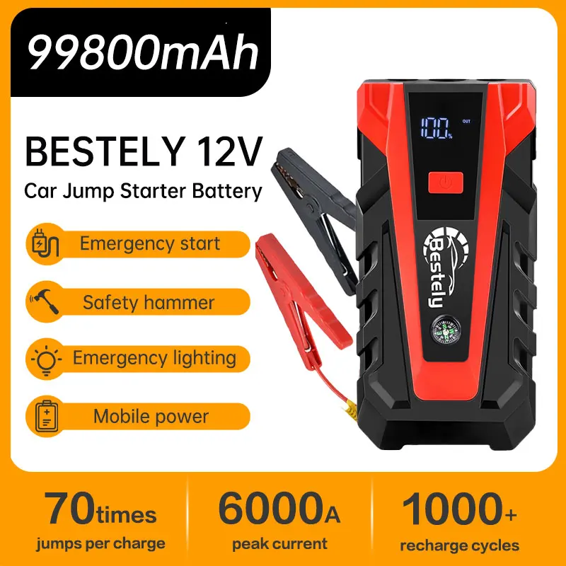 Bestely 12V Emergency Jump Starter - 6000A Car/Motorcycle Battery Charger with LCD Screen, LED Light & USB Ports
Bestely 12V Emergency Jump Starter - 6000A Car/Motorcycle Battery Charger with LCD Screen, LED Light & USB Ports