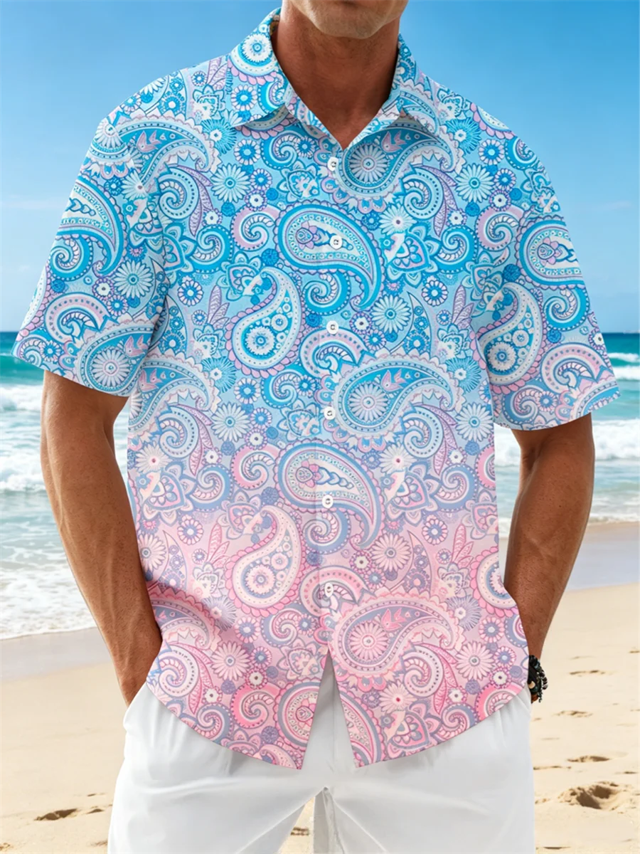 Hawaiian style men's short sleeved lapel shirt, button design, digital printing, casual and comfortable, fashionable dressing
Hawaiian style men's short sleeved lapel shirt, button design, digital printing, casual and comfortable, fashionable dressing