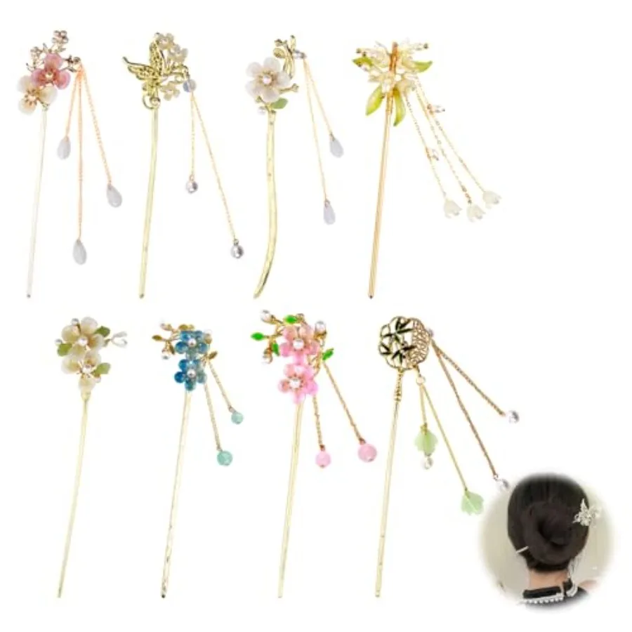 Limited-time offer 8 Pcs Chinese Hair Sticks Set, Gold White Japanese Hair Stick with Pearl Butterfly Flower Design, Metal Hair
Limited-time offer 8 Pcs Chinese Hair Sticks Set, Gold White Japanese Hair Stick with Pearl Butterfly Flower Design, Metal Hair