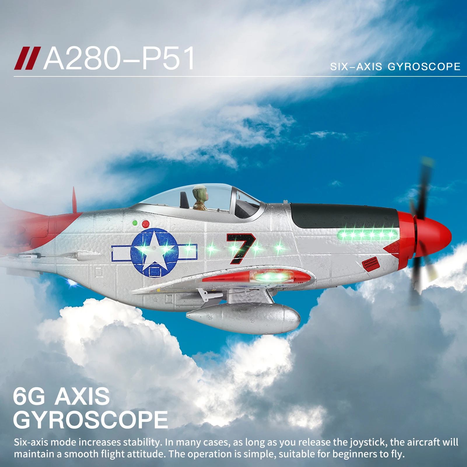 Remote Control Airplane with LED Searchlight P51 Fighter Remote Control Plane 2.4G 3D6G Mode Aircraft Flight Toys for Adults Kid
Remote Control Airplane with LED Searchlight P51 Fighter Remote Control Plane 2.4G 3D6G Mode Aircraft Flight Toys for Adults Kid