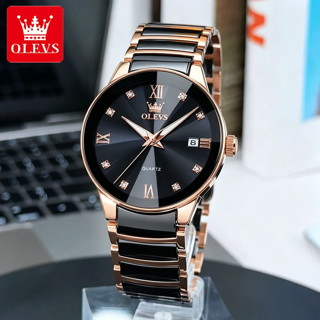 OLEVS Men's Watches Luxury Simple Rose Black Original Quartz Wristwatch Ceramic Strap Rhombus Mirror Waterproof Luminous Date
OLEVS Men's Watches Luxury Simple Rose Black Original Quartz Wristwatch Ceramic Strap Rhombus Mirror Waterproof Luminous Date