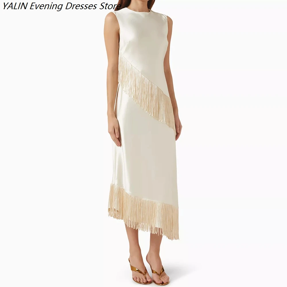 Women's A-line Evening Dresses Tea-length O-neck Sleeveless Prom Dresses Fashion Tassel Simple Draped Casual Customized Gowns
Women's A-line Evening Dresses Tea-length O-neck Sleeveless Prom Dresses Fashion Tassel Simple Draped Casual Customized Gowns