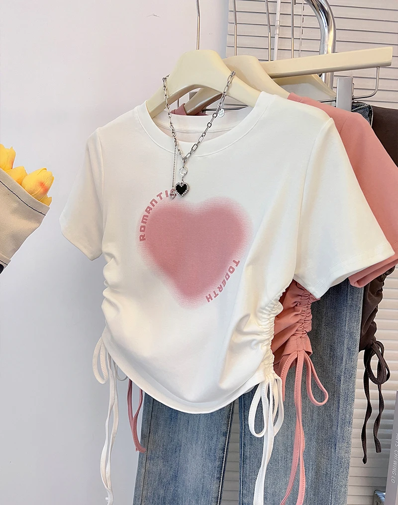Love Short Women's Top Summer New Off The Waist Printed Short Sleeved T-shirt Small and Popular Drawstring Shoulder T-shirt
Love Short Women's Top Summer New Off The Waist Printed Short Sleeved T-shirt Small and Popular Drawstring Shoulder T-shirt
