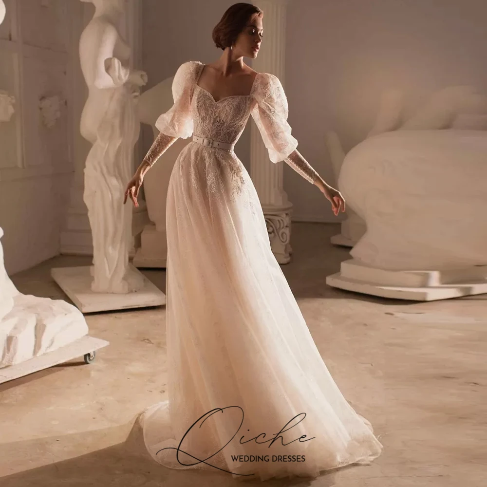 QICHE Luxury Lace Wedding Dresses Customized A Line Bridal Gown Semi-Sweetheart Long Sleeves Party Gown for Bride Corset Back
QICHE Luxury Lace Wedding Dresses Customized A Line Bridal Gown Semi-Sweetheart Long Sleeves Party Gown for Bride Corset Back