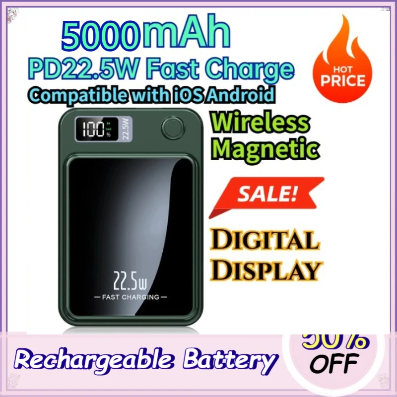 Hot Sale 5000mAh Magnetic Charging Bank Built-in Cables Digital Display Power Bank Compatible with IOS Android
Hot Sale 5000mAh Magnetic Charging Bank Built-in Cables Digital Display Power Bank Compatible with IOS Android