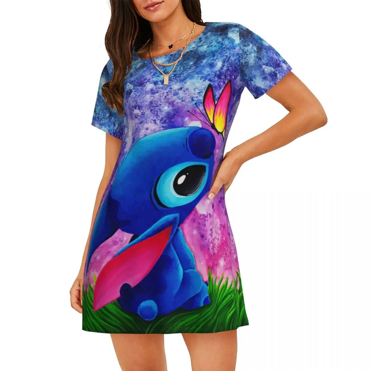 Custom Fashion Stitchs Butterfly Starry Sky Women Short Sleeve Nightdress Pullover Nightgown For Sleeping Nightgown
Custom Fashion Stitchs Butterfly Starry Sky Women Short Sleeve Nightdress Pullover Nightgown For Sleeping Nightgown
