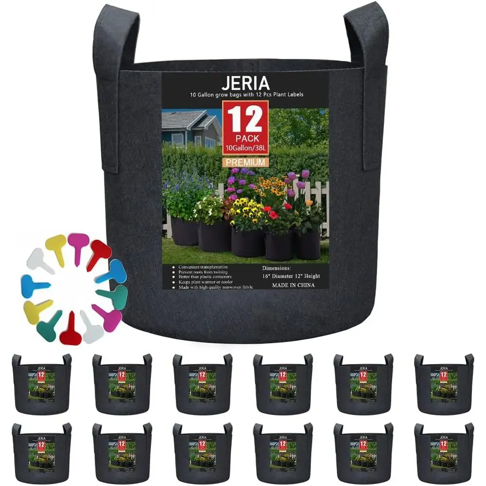 12-Pack 10 Gallon Grow Bags, 300G Thickened Nonwoven Garden Pots, Heavy Duty Fabric Pots with Reinforced Handles
12-Pack 10 Gallon Grow Bags, 300G Thickened Nonwoven Garden Pots, Heavy Duty Fabric Pots with Reinforced Handles