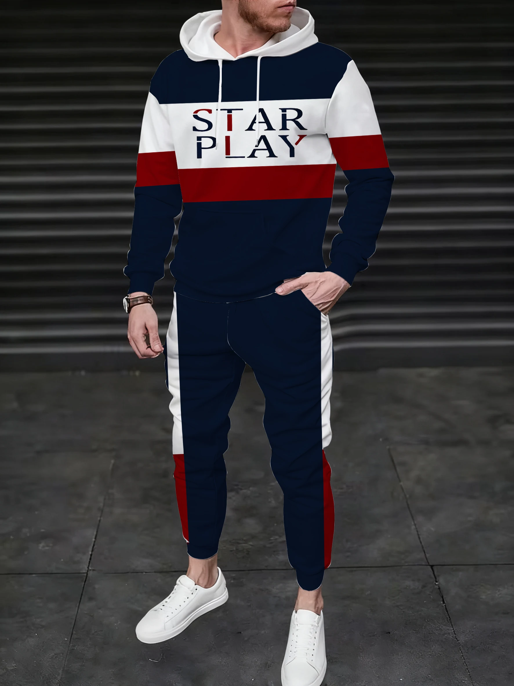 Мужская толстовка с капюшоном и спортивные штаны, контраст цвета буквы STAR PLAY, универсальный стиль для улицы
Мужская толстовка с капюшоном и спортивные штаны, контраст цвета буквы STAR PLAY, универсальный стиль для улицы