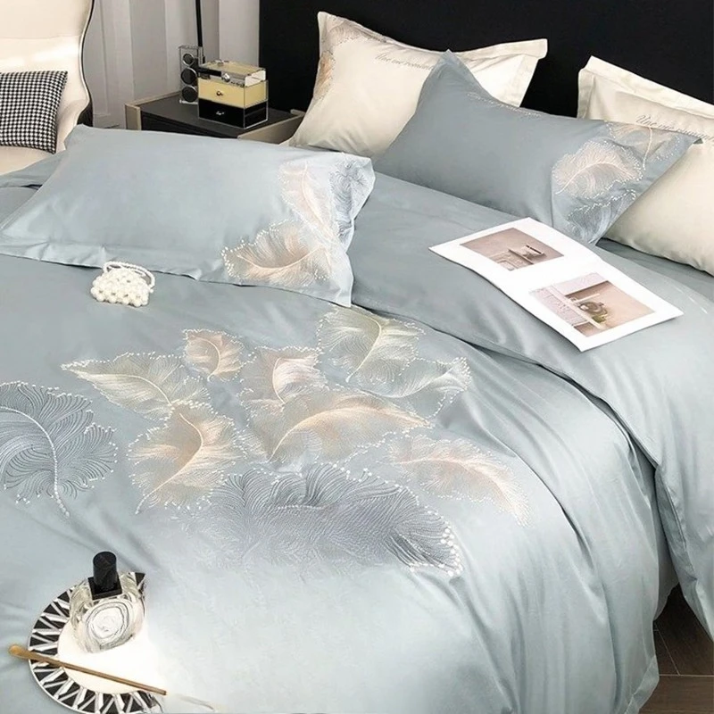 High-end American light luxury embroidered cotton sheet quilt cover, light dance - dazzling blue
High-end American light luxury embroidered cotton sheet quilt cover, light dance - dazzling blue