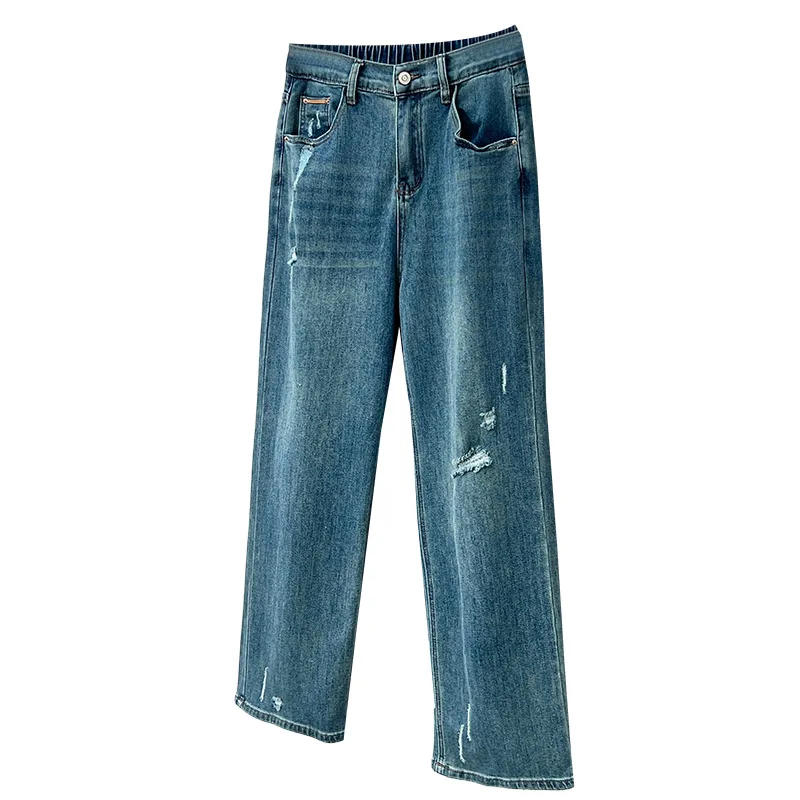 2026 Spring Summer Plus Size High Waist Ripped Denim Pants Stretch Straight Long Jeans Slimming For Curvy Ladies 2613
2026 Spring Summer Plus Size High Waist Ripped Denim Pants Stretch Straight Long Jeans Slimming For Curvy Ladies 2613