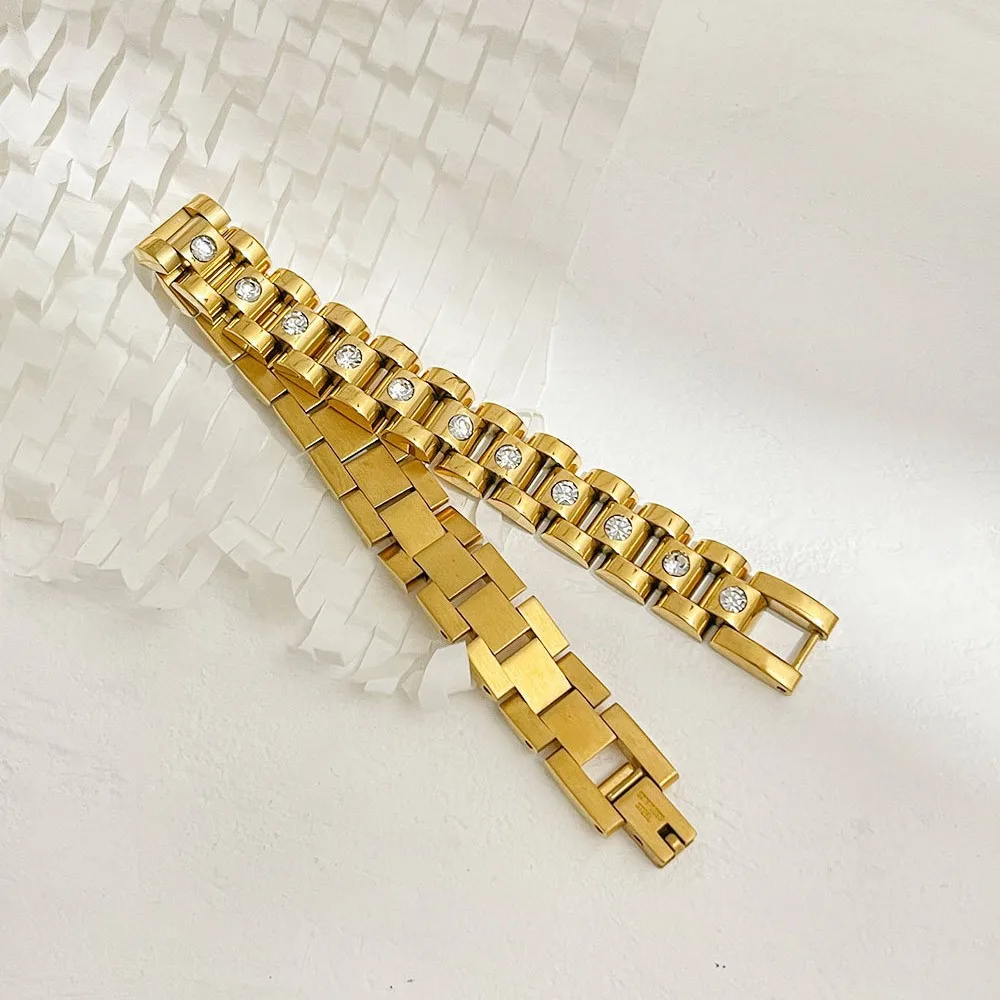 Waterproof 18cm Stainless Steel Rhinestones PVD Gold Plated Thick Chain Bangle Bracelets Fashion Jewelry Women Bijoux
Waterproof 18cm Stainless Steel Rhinestones PVD Gold Plated Thick Chain Bangle Bracelets Fashion Jewelry Women Bijoux