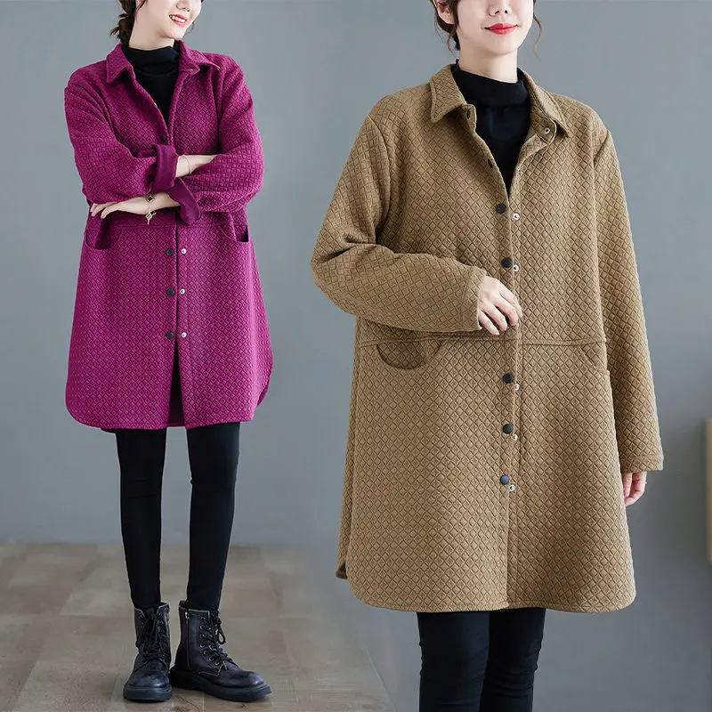 Coat Women's Spring And Autumn All-Match Large Size Loose Long Sleeve Cardigan Waffle Shirt Collar Top Casual Wild Jacket T253
Coat Women's Spring And Autumn All-Match Large Size Loose Long Sleeve Cardigan Waffle Shirt Collar Top Casual Wild Jacket T253