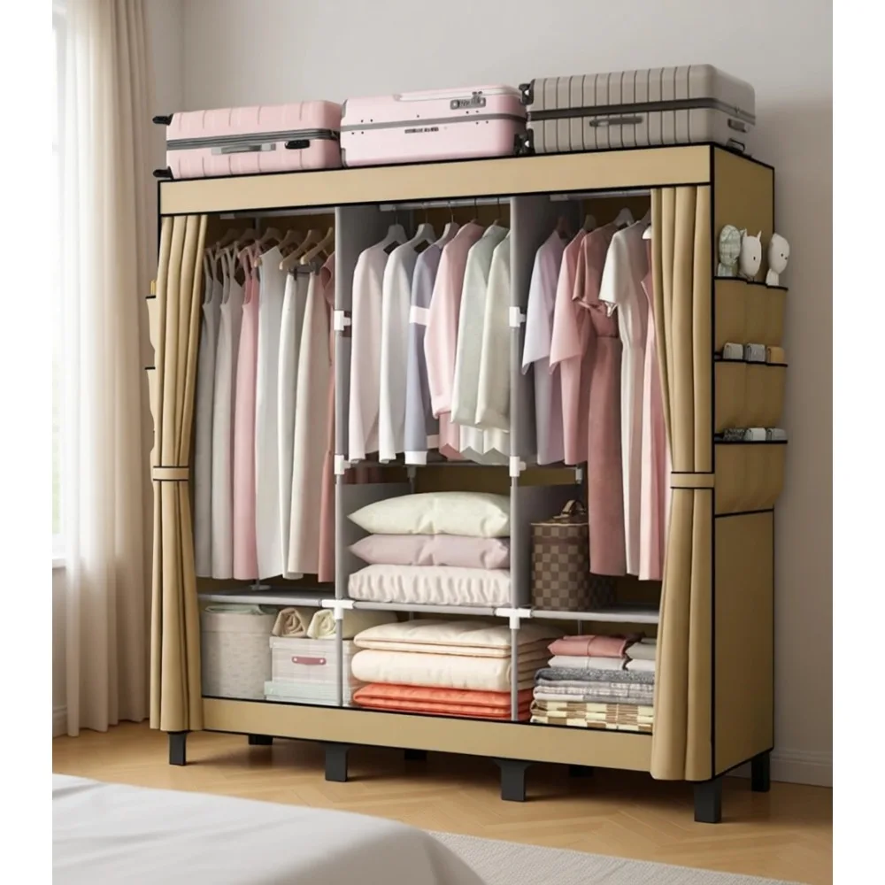 Large Portable Closet 51 Inch with Triple Rods Six Shelves Side Pockets Dustproof Wardrobe for Bedroom Dorm
Large Portable Closet 51 Inch with Triple Rods Six Shelves Side Pockets Dustproof Wardrobe for Bedroom Dorm