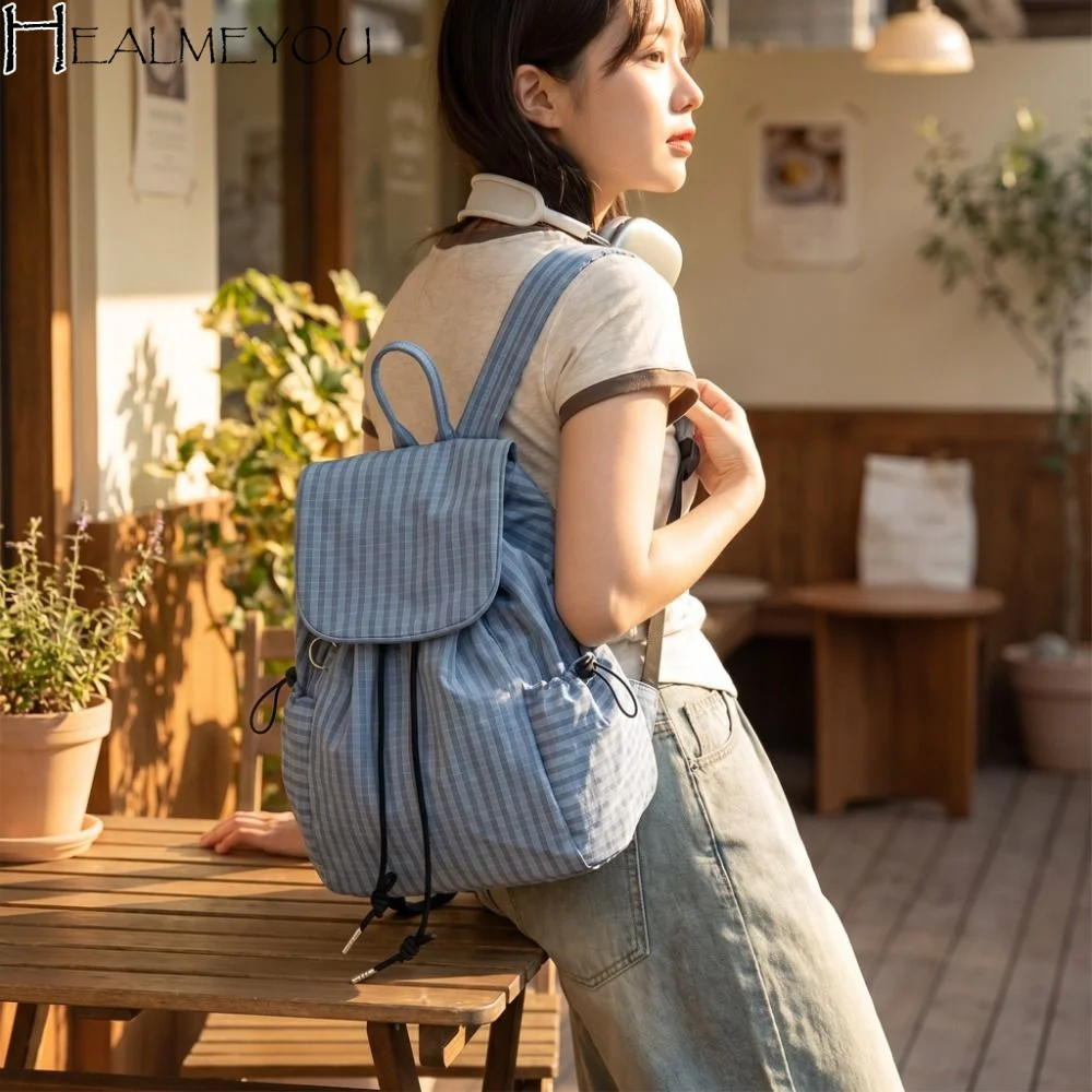Korean Solid Color Drawstring Backpacks Canvas Korean Plaid Nylon Backpacks Large Capacity Casual Ruched Shoulder Bags Men Women
Korean Solid Color Drawstring Backpacks Canvas Korean Plaid Nylon Backpacks Large Capacity Casual Ruched Shoulder Bags Men Women