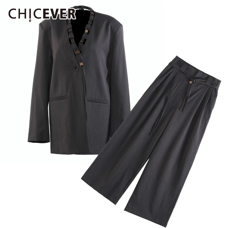 CHICEVER Minmalist Spliced Lace Up Two Piece Set for Women V Neck Long Sleeve Blazer High Waist Wide Leg Pants Suit Female New
CHICEVER Minmalist Spliced Lace Up Two Piece Set for Women V Neck Long Sleeve Blazer High Waist Wide Leg Pants Suit Female New