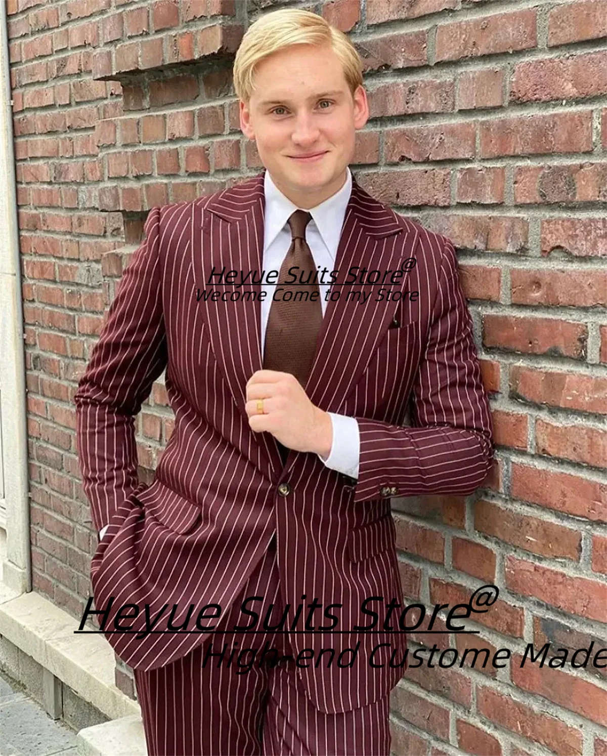 Business Classic Stripe Men Suits Customized Slim Fit Peak Lapel Groom Wedding Tuxedos 2Pcs Sets Male Prom Blazers Costume Homme
Business Classic Stripe Men Suits Customized Slim Fit Peak Lapel Groom Wedding Tuxedos 2Pcs Sets Male Prom Blazers Costume Homme