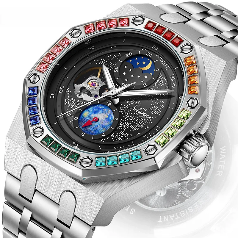 Genuine Goods Mechanical Watch-Border Waterproof Luminous Men's Starry Series Moon Stainless Steel Si
Genuine Goods Mechanical Watch-Border Waterproof Luminous Men's Starry Series Moon Stainless Steel Si