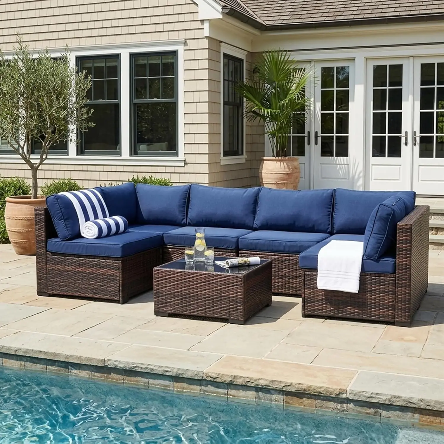 7 Piece Weather-Resistant Rattan Patio Conversation Set with Thick Cushions Glass Table Rain Cover, Customized
7 Piece Weather-Resistant Rattan Patio Conversation Set with Thick Cushions Glass Table Rain Cover, Customized