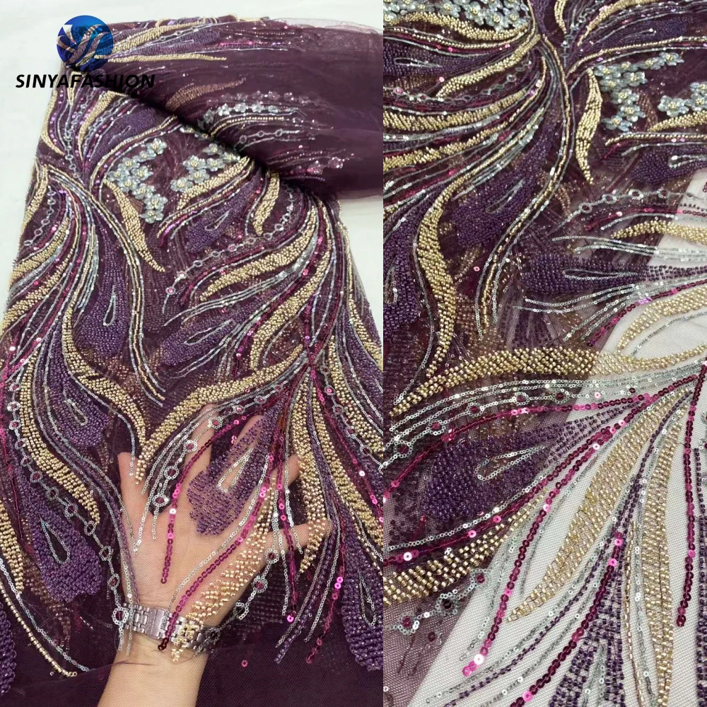 Sinya African Beaded Lace Fabric Luxury High Quality 5 Yards Full Beads Embroidery Sequins Nigerian Tulle Lace For Wedding Dress
Sinya African Beaded Lace Fabric Luxury High Quality 5 Yards Full Beads Embroidery Sequins Nigerian Tulle Lace For Wedding Dress