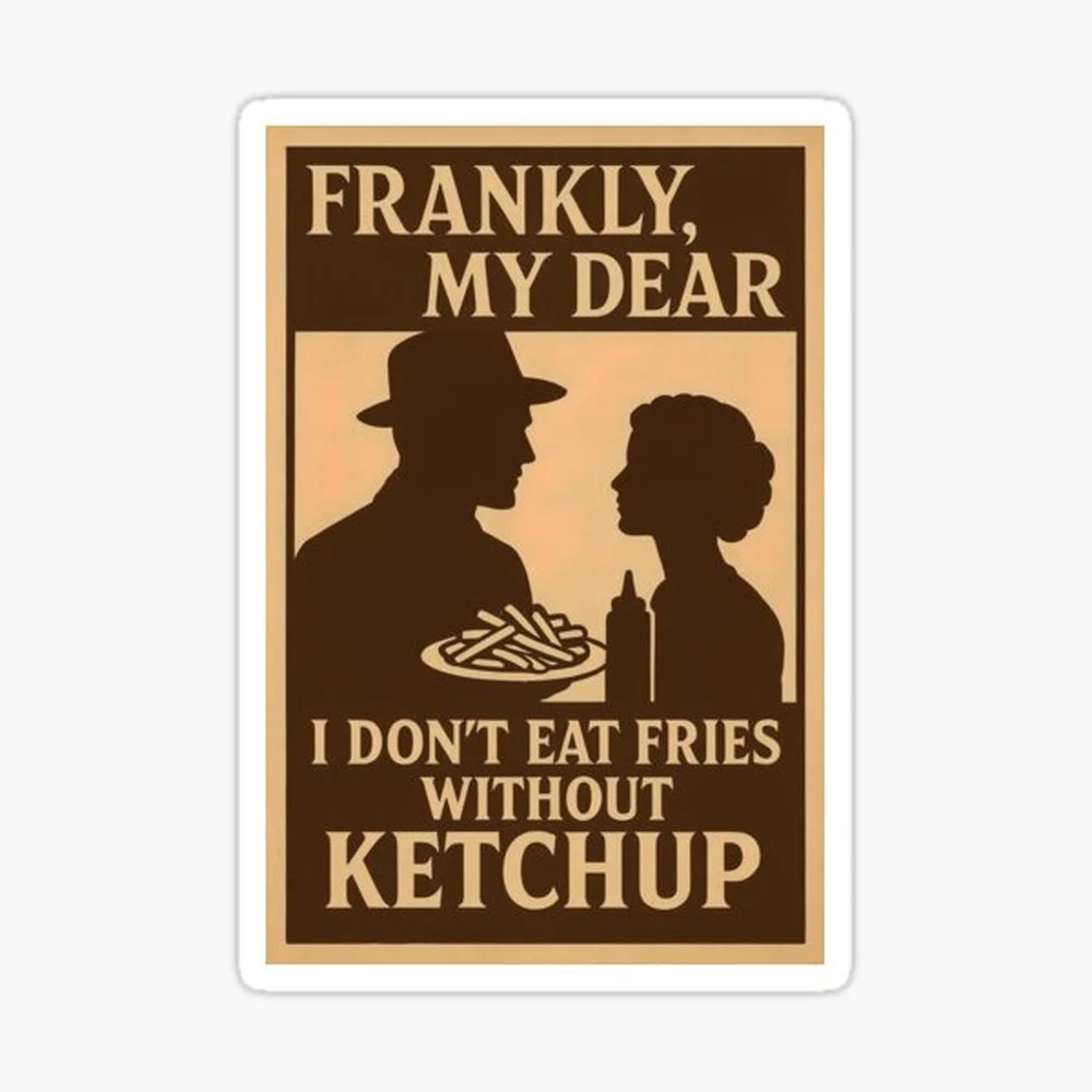 Frankly My Dear Funny Ketchup Fries Parody Sticker for Laptop Decor Bedroom Car Cute Cartoon Art Fashionable Public Suitcase
Frankly My Dear Funny Ketchup Fries Parody Sticker for Laptop Decor Bedroom Car Cute Cartoon Art Fashionable Public Suitcase