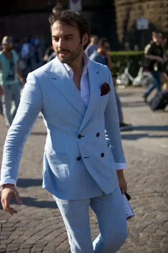 2024 Sky Blue Summer Linen Men Suit Smart Casual Slim Fit Blazer Hombre High Quality High Street Custom 2 Piece Costume Homme
2024 Sky Blue Summer Linen Men Suit Smart Casual Slim Fit Blazer Hombre High Quality High Street Custom 2 Piece Costume Homme