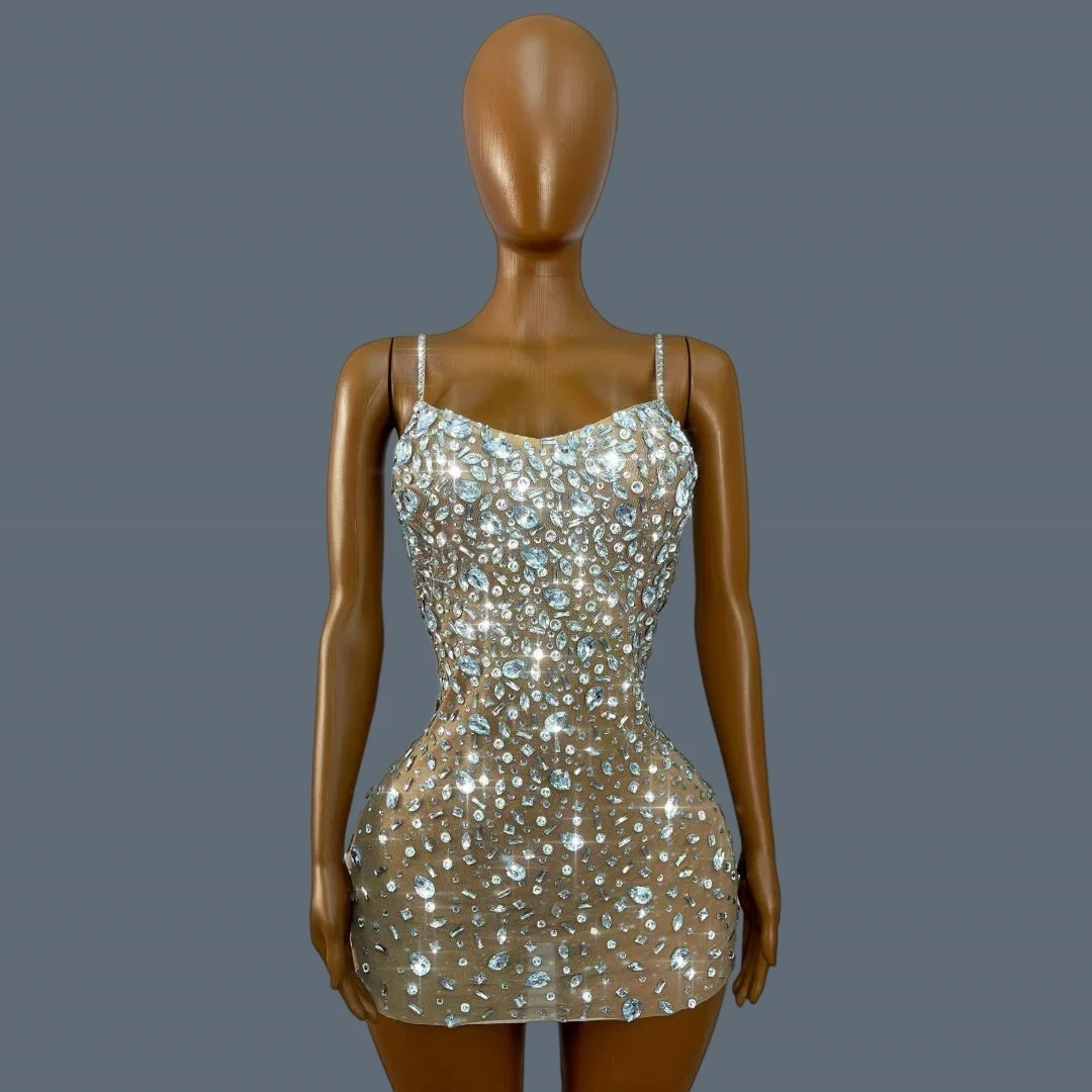 Sparkly Rhinestone Spaghetti Strap Mini Dress Sweetheart Sheer Bodycon Nightclub Cocktail Party Stage Show Outfit Xingshanshan
Sparkly Rhinestone Spaghetti Strap Mini Dress Sweetheart Sheer Bodycon Nightclub Cocktail Party Stage Show Outfit Xingshanshan