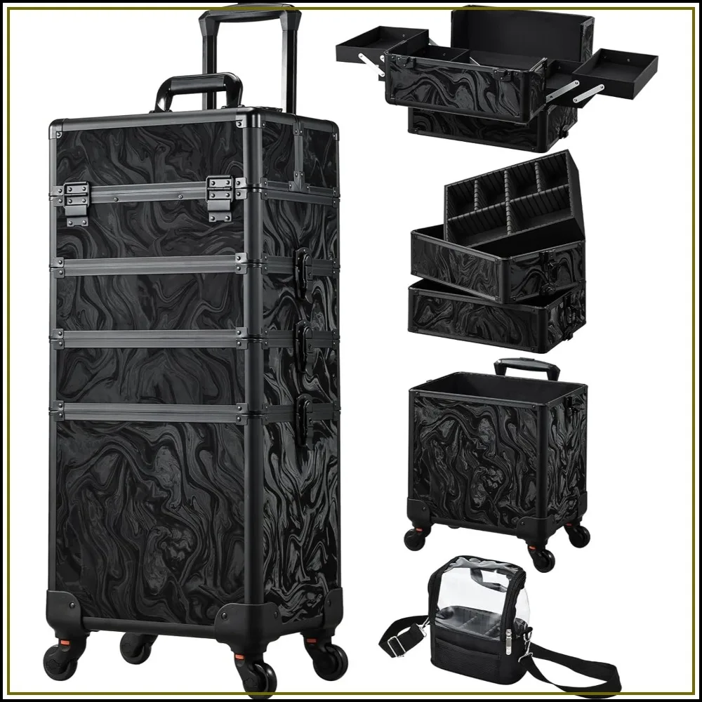Rolling Makeup Case 4 in 1 Cosmetology Trolley with Wheels, Travel Cosmetic Bag, Salon Barber Case, Alpine Black
Rolling Makeup Case 4 in 1 Cosmetology Trolley with Wheels, Travel Cosmetic Bag, Salon Barber Case, Alpine Black