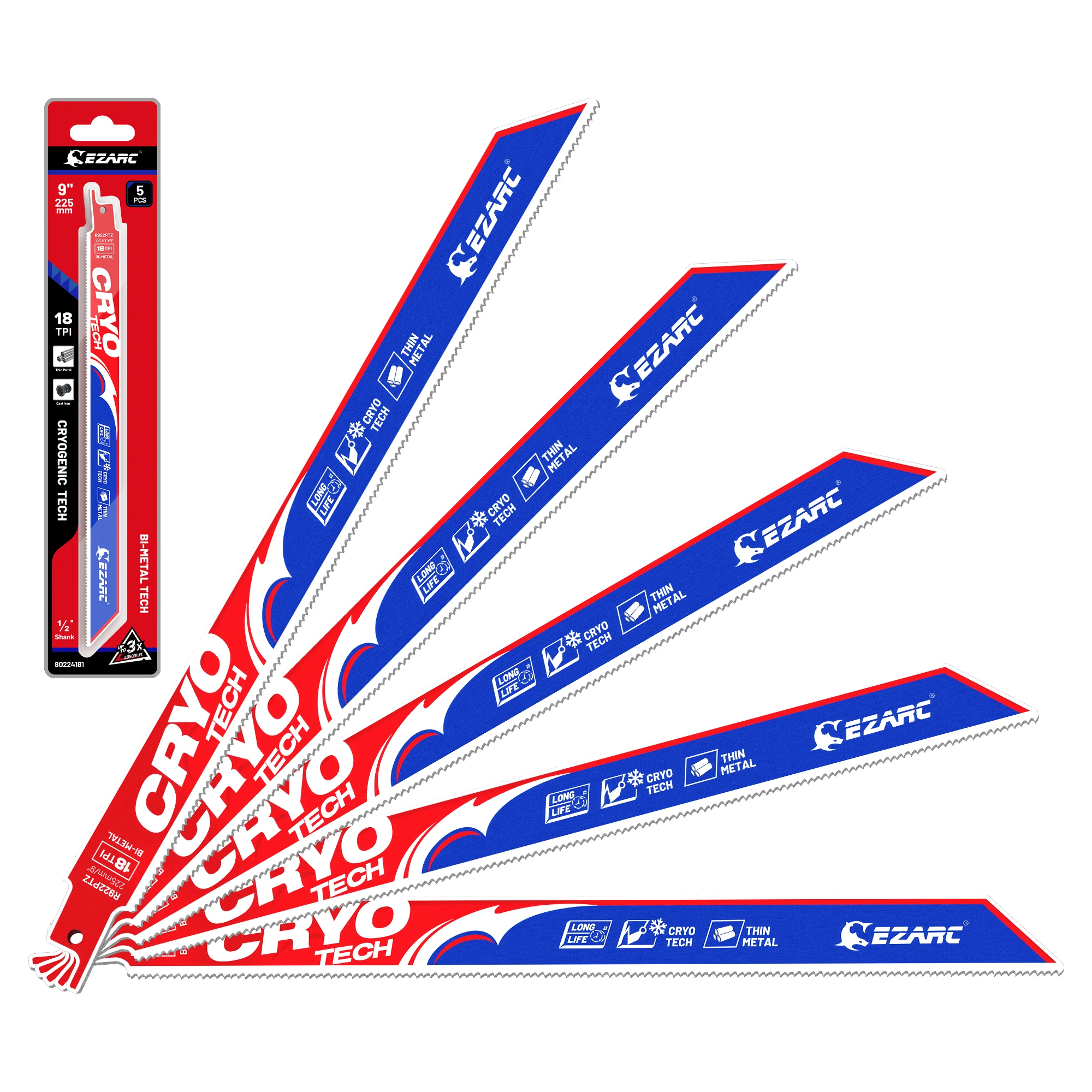 EZARC 9‘’/6'' Reciprocating Saw Blades 5Pcs Bi-Metal Cryo Tech 18TPI Sabre Saw Blades for Metal Cutting 150mm/225mm Cutting Tool
EZARC 9‘’/6'' Reciprocating Saw Blades 5Pcs Bi-Metal Cryo Tech 18TPI Sabre Saw Blades for Metal Cutting 150mm/225mm Cutting Tool
