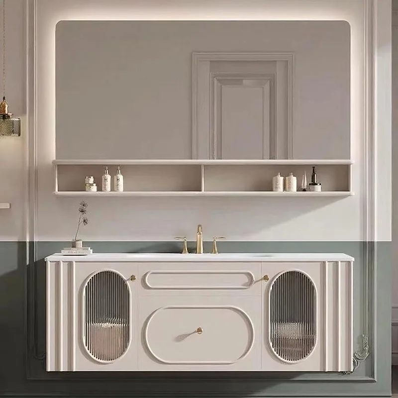 Wall-mounted design bathroom cabinet and LED mirror bathroom vanity
Wall-mounted design bathroom cabinet and LED mirror bathroom vanity